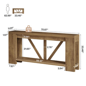 70.9" Farmhouse Console Table with Storage Shelf