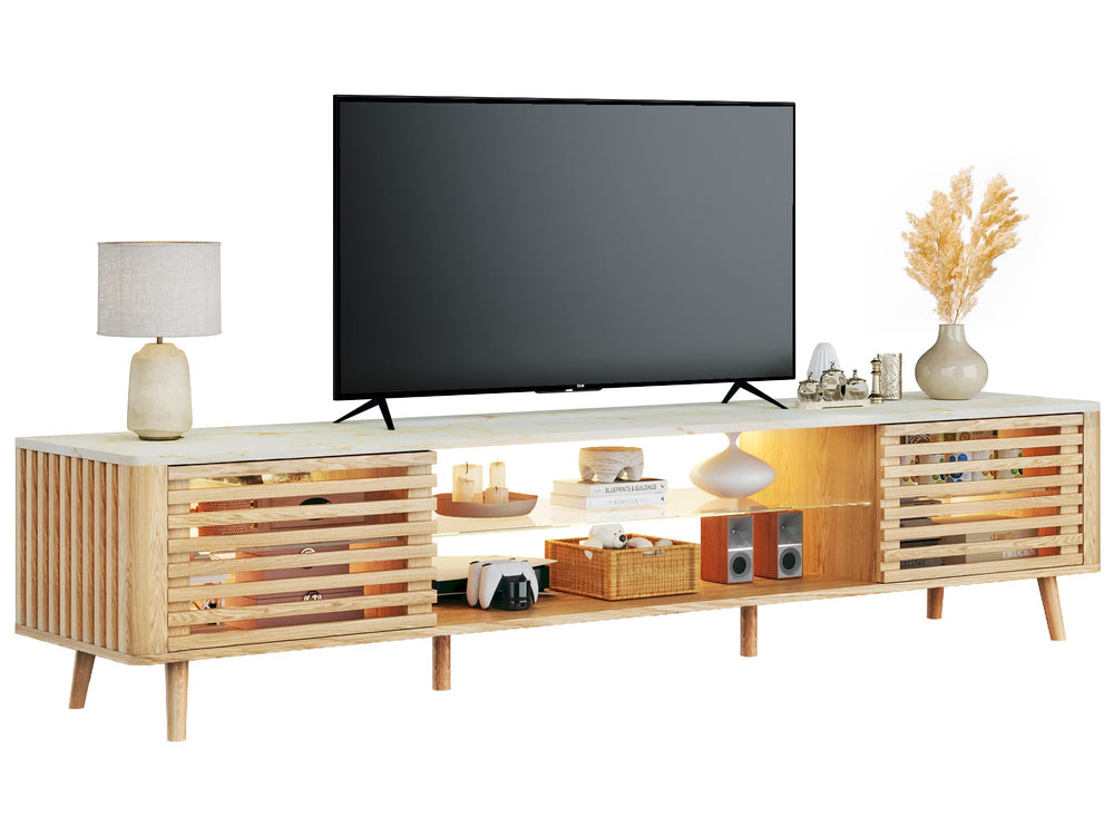 70" TV Stand with LED Lights & Faux Marble Top