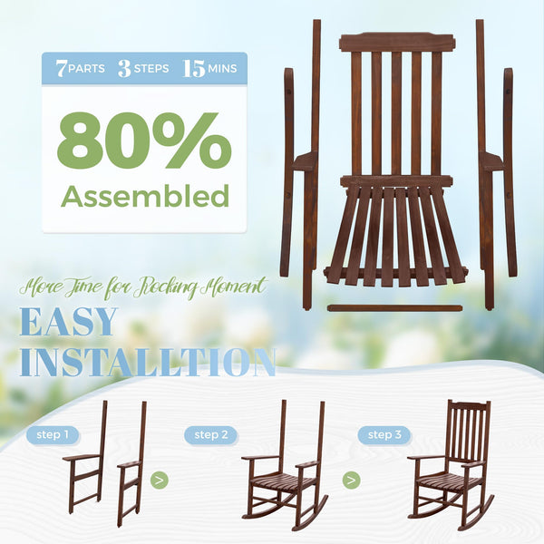 Acacia Wood Patio Rocking Chair – High Back & Wide Armrest