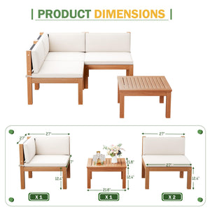 4-Piece Outdoor Sectional Sofa Set with Acacia Wood Coffee Table