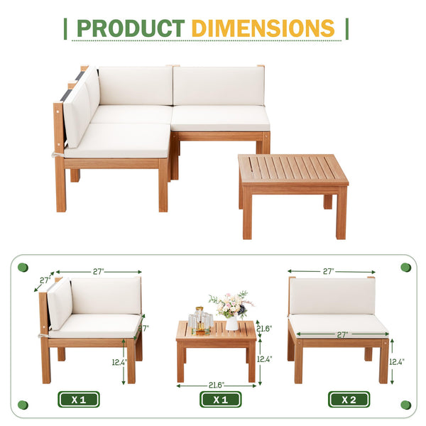 4-Piece Outdoor Sectional Sofa Set with Acacia Wood Coffee Table