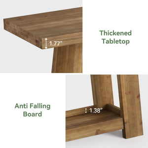 63-Inch Solid Wood Farmhouse Console Table with 2-Tier Shelf