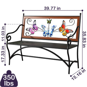 Outdoor Garden Bench with Armrest & Butterfly Pattern Backrest