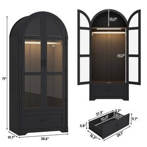 2-Door Arched Armoire Wardrobe with LED Light & Drawers