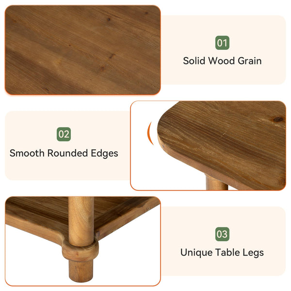 Solid Wood Rectangle Coffee Table with 2-Tier Storage