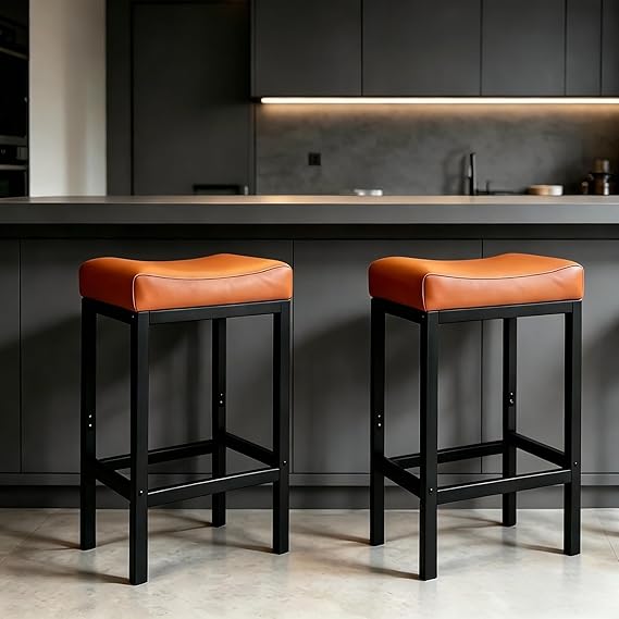 Leather Backless Bar Stools Set of 2 – Metal Frame, 300 LB Capacity
