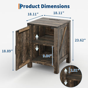 Farmhouse Nightstand with Charging Station & Sliding Barn Door
