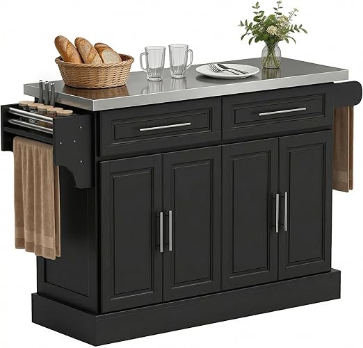 Rolling Kitchen Island Cart with Stainless Steel Top