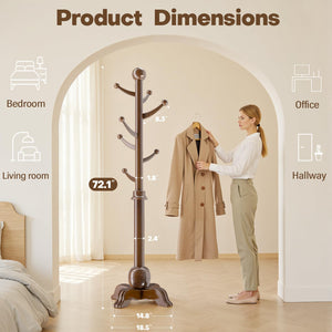 Freestanding Wooden Coat Rack with 7 Hooks – 72" Hall Tree Stand