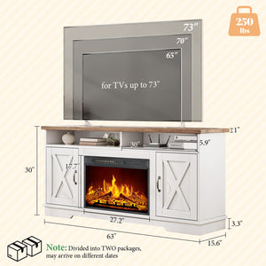 63" Farmhouse TV Stand with 26" Electric Fireplace