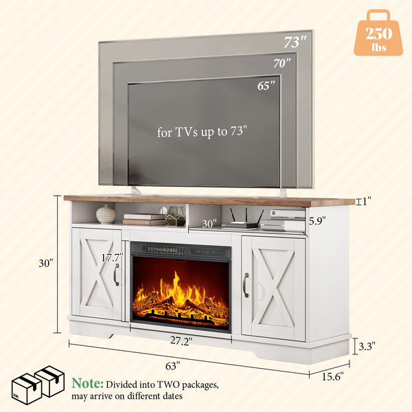 63" Farmhouse TV Stand with 26" Electric Fireplace