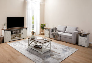 4-Piece Farmhouse Living Room Table Set with TV Stand, Coffee Table & End Tables