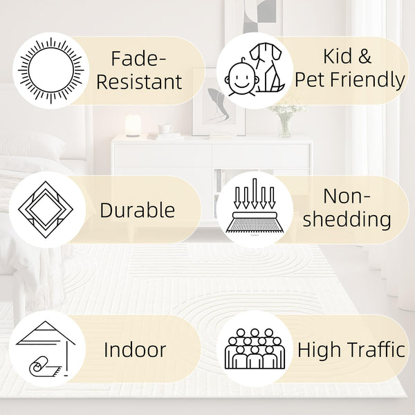 Soft High-Low Pile Area Rug – Washable, Non-Slip Indoor Rug for Living Room, Bedroom & Kids Room