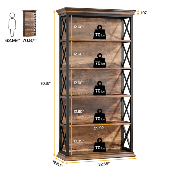5-Tier Bookcase with X-Pattern Sides