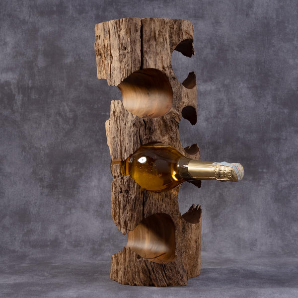 Rustic Solid Wood Countertop Wine Rack – Holds 5 Bottles