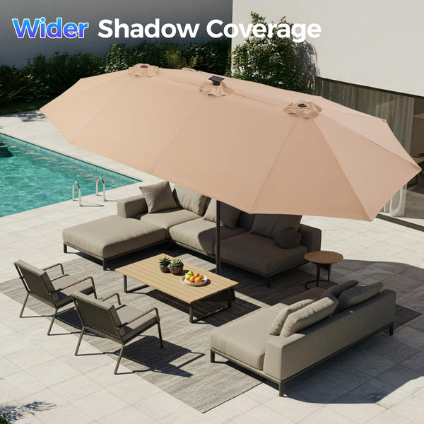 13ft Double-Sided Patio Umbrella with 120 LED Solar Lights & 12 Ribs