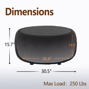 Round Storage Ottoman with Wooden Tabletop – Tufted Teddy Fleece, 30.5"