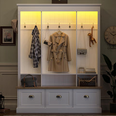 LED Hall Tree with Storage Bench, Shoe Cabinets & Coat Rack