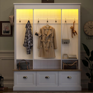 LED Hall Tree with Storage Bench, Shoe Cabinets & Coat Rack