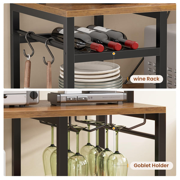 Baker's Rack with Power Outlets, LED Light & Storage Cabinet