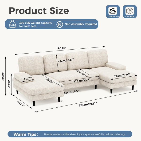 U-Shaped Sectional Sofa with Double Chaise Lounge
