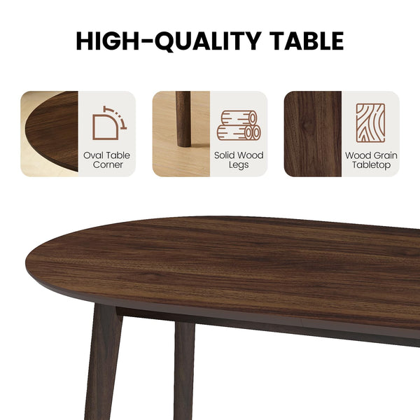 63" Oval Dining Table for 4–6 – Mid-Century Modern with Solid Wood Legs