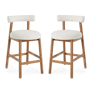 Counter Height Bar Stools Set of 2 – Boucle Fabric with Footrest