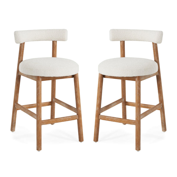 Counter Height Bar Stools Set of 2 – Boucle Fabric with Footrest