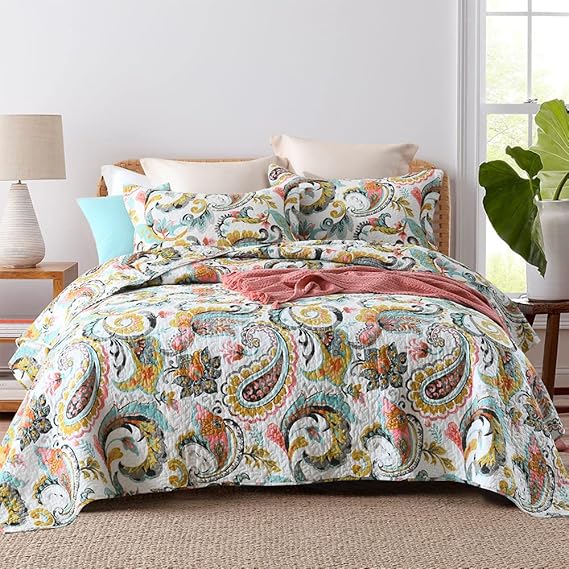 Paisley Cotton Quilt Set – 3-Piece Reversible Bedspread