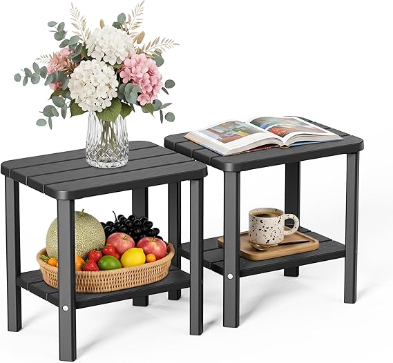 Resin Outdoor Side Table with Dual Storage