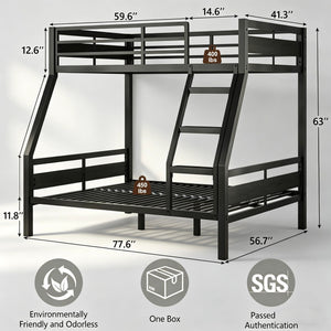 Metal Bunk Bed Twin over Full with Full-Length Guardrail