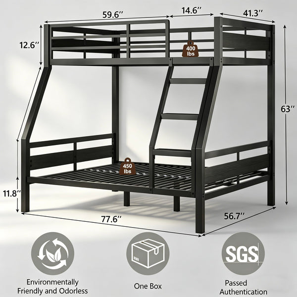 Metal Bunk Bed Twin over Full with Full-Length Guardrail