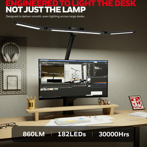 Wide Desk Lamp with Clamp for Dual Monitors