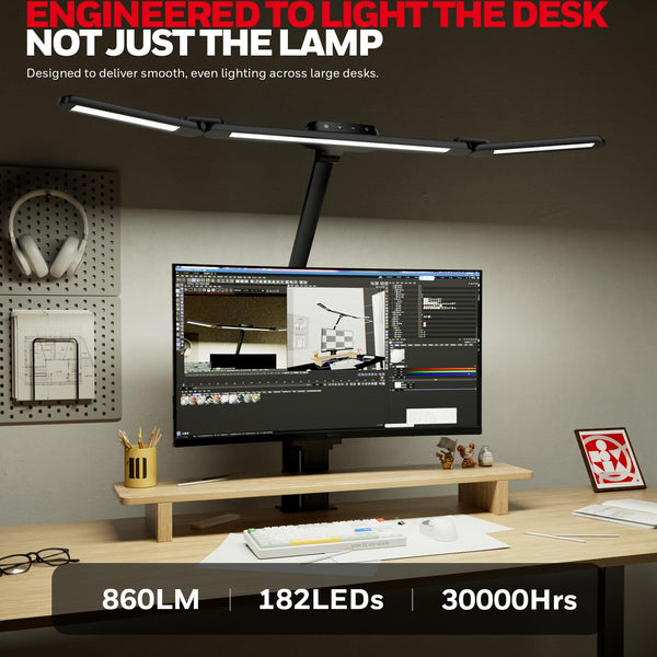 Wide Desk Lamp with Clamp for Dual Monitors