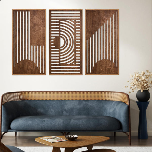 Geometric Wooden Wall Art Decor – 16x32 Inch 3-Piece Set