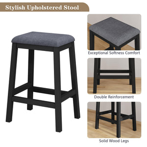 HLR 3-Piece Dining Table Set for 2 Person, Small Farmhouse Kitchen Table with 2 Bar Stools, Wood Dinner Table with Storage Shelves for Dining Room, Apartment, Small Space, Breakfast Nook, Black