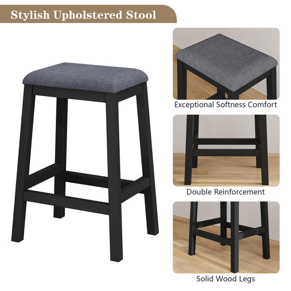 HLR 3-Piece Dining Table Set for 2 Person, Small Farmhouse Kitchen Table with 2 Bar Stools, Wood Dinner Table with Storage Shelves for Dining Room, Apartment, Small Space, Breakfast Nook, Black