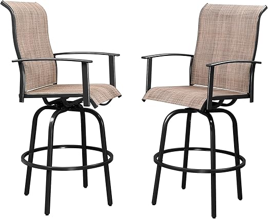Outdoor Swivel Bar Stools 30 Inch, Set of 2 – Metal Barstools with Backrest & Footrest, 360° Rotating