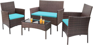 4-Piece Outdoor Patio Furniture Set – Rattan Wicker Chairs with Table