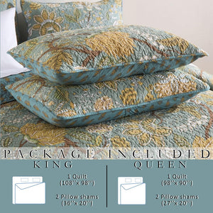 Floral Cotton Quilt Set – Reversible Bedspread Coverlet