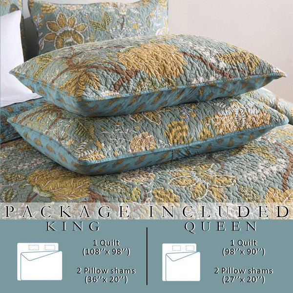 Floral Cotton Quilt Set – Reversible Bedspread Coverlet