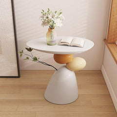 Oval Resin Pedestal Accent Side Table in White & Gray