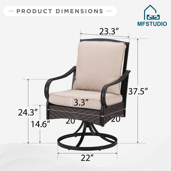 Outdoor Wicker Swivel Patio Dining Chairs with Cushions
