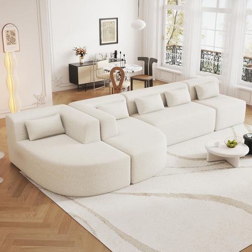 4-Piece Modular Sectional Sofa with 2 Chaise Lounges & 5 Pillows – Boucle
