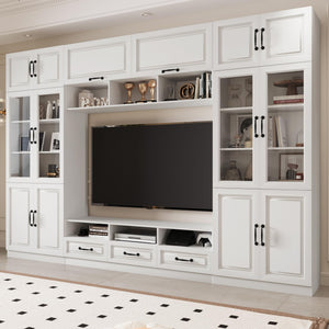 126" Entertainment Center Wall Unit with Glass Doors & Drawers