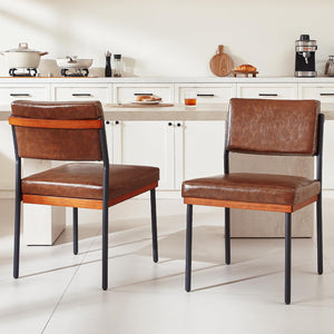Upholstered Faux Leather Dining Chairs with Metal Legs