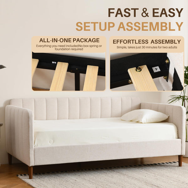 Twin Size Upholstered Daybed with Adjustable Backrest