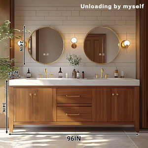 96-Inch Double Sink Bathroom Vanity with LED Mirror