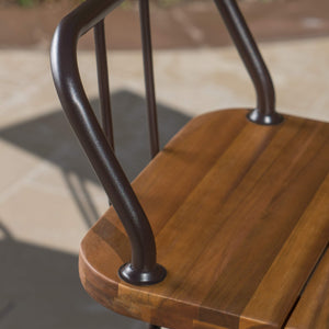 Outdoor Acacia Wood Bar Set with Wrought Iron Frame