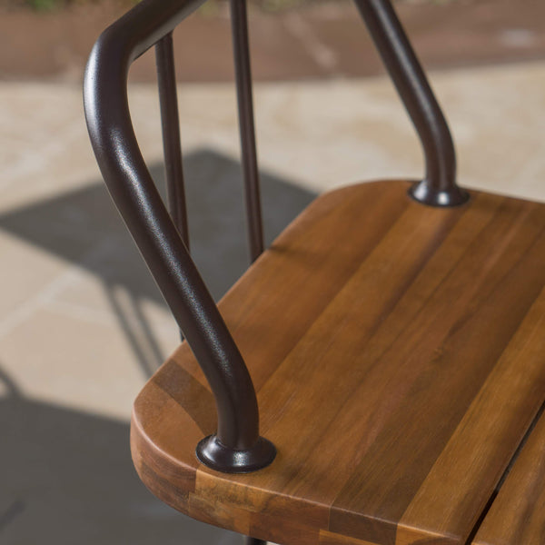 Outdoor Acacia Wood Bar Set with Wrought Iron Frame